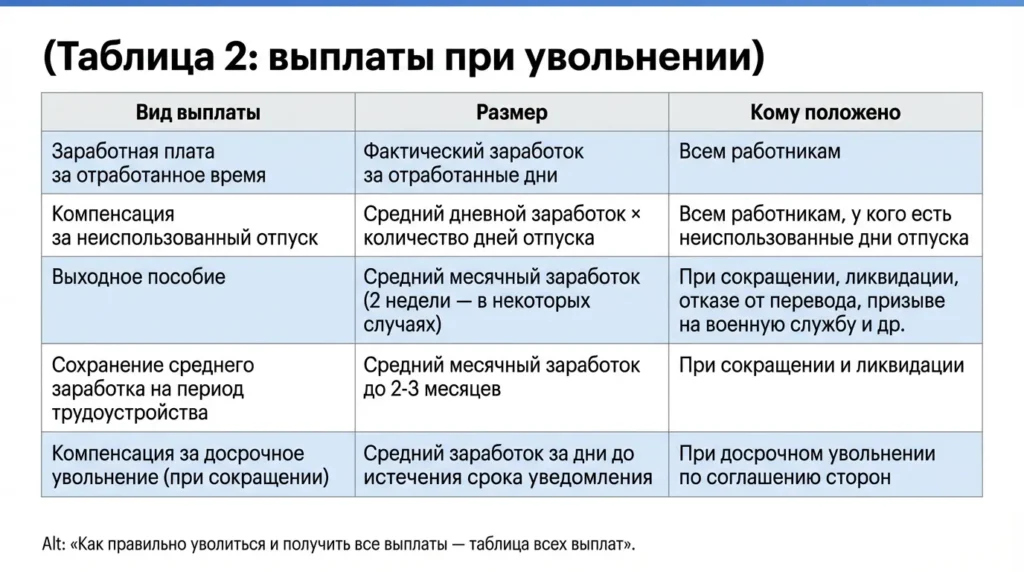 Как правильно уволиться и получить все выплаты — таблица всех выплат