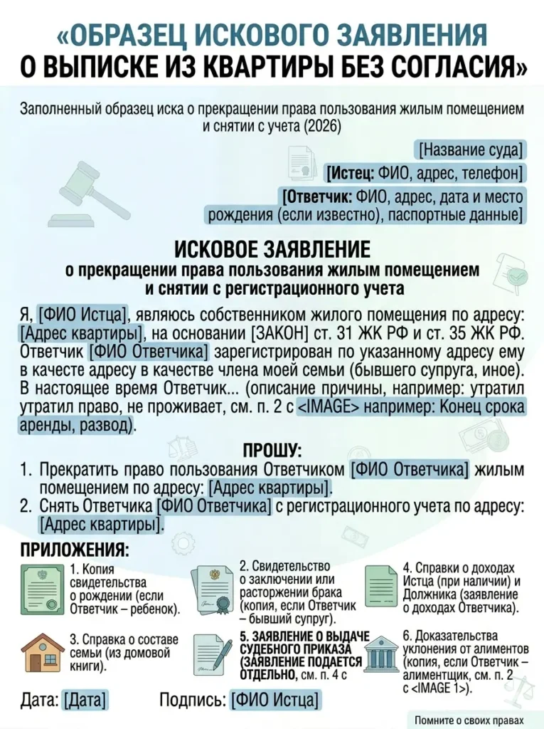 Образец иска: как выписать из квартиры без согласия