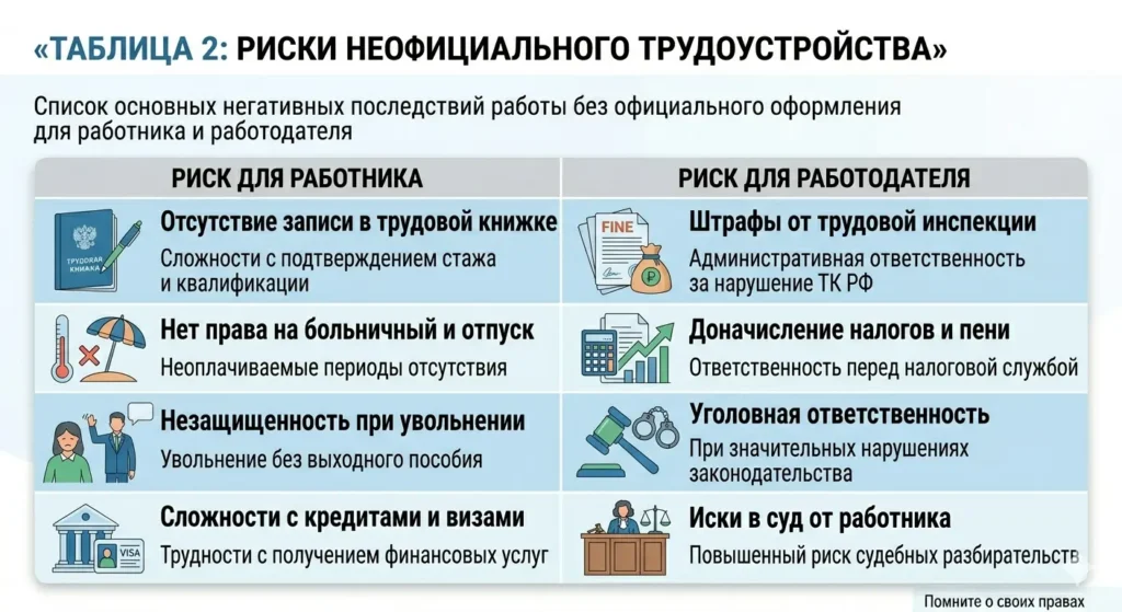 Работа без трудового договора риски и защита — таблица рисков для работника