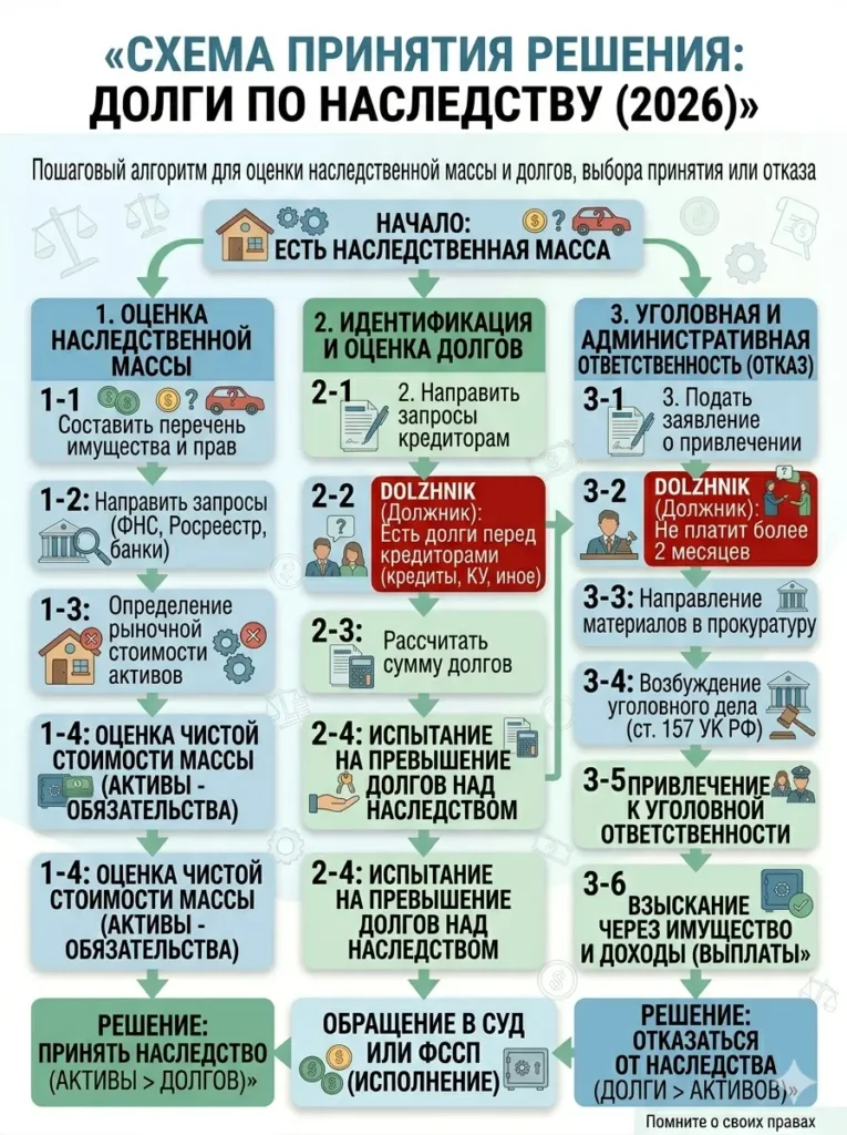 Схема: долги по наследству принимать или отказаться