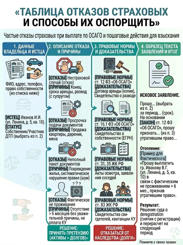 Таблица страховая не выплачивает по ОСАГО что делать отказы