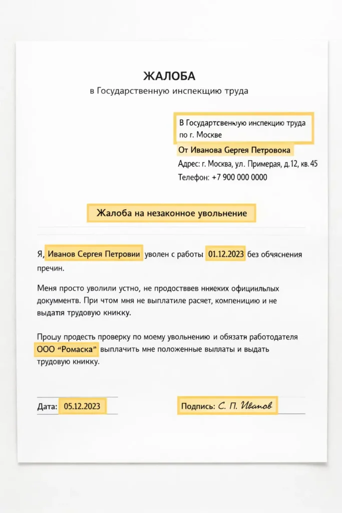 Уволили без объяснений что делать куда обращаться — образец жалобы в трудовую инспекцию