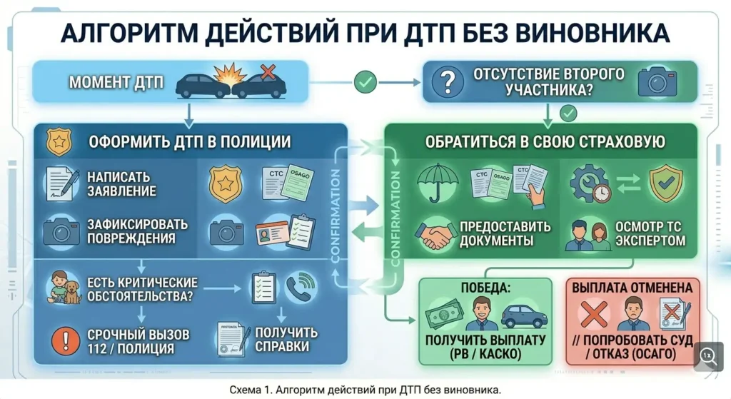 Схема: ДТП без виновника что делать пошагово