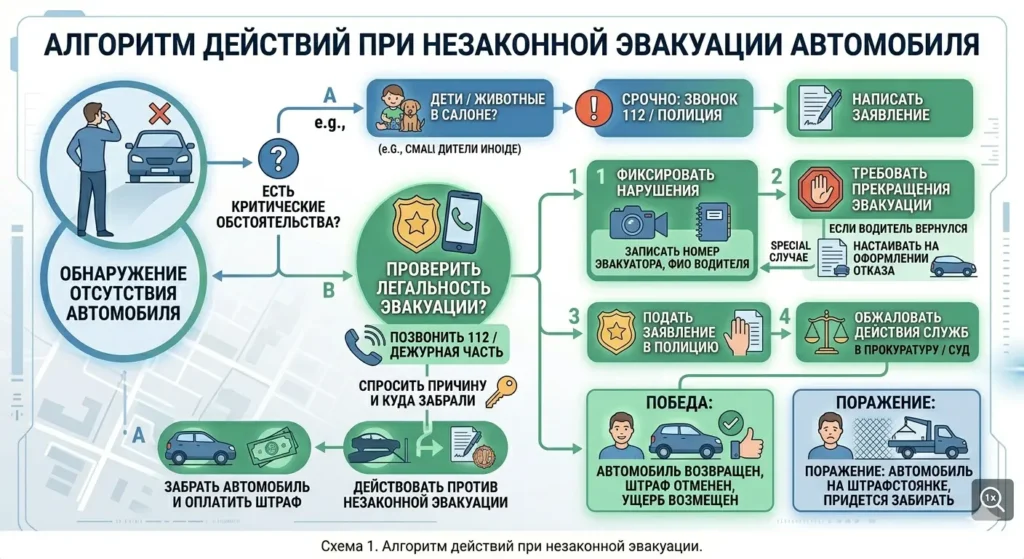 Схема: незаконная эвакуация автомобиля что делать