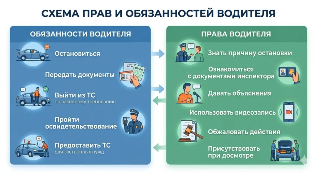 Схема: права водителя при остановке ГИБДД