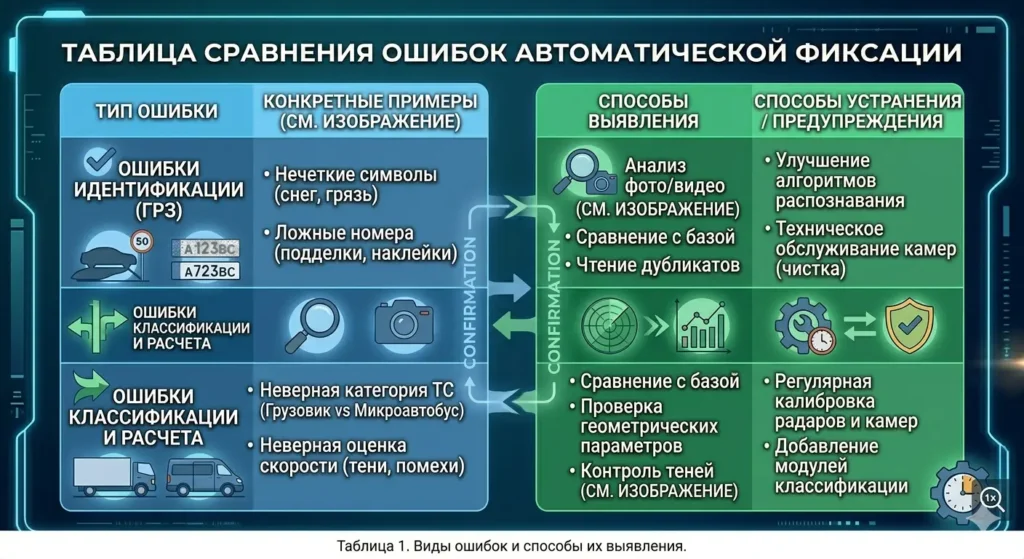 Таблица: камера ГИБДД ошибочно зафиксировала нарушение ошибки